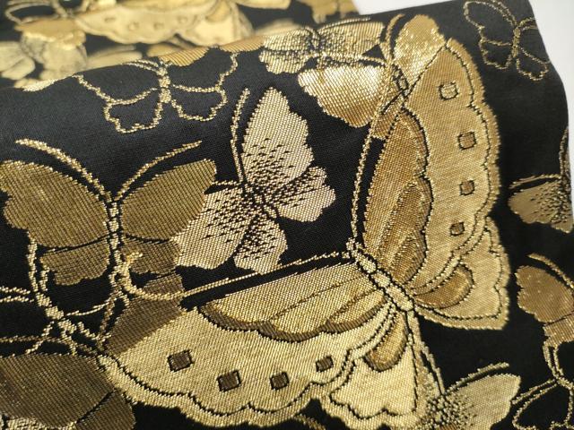 平和屋着物●森英恵・HANAE MORI　六通柄袋帯　舞蝶文　黒地　金糸　正絹　逸品　CABB0721hy