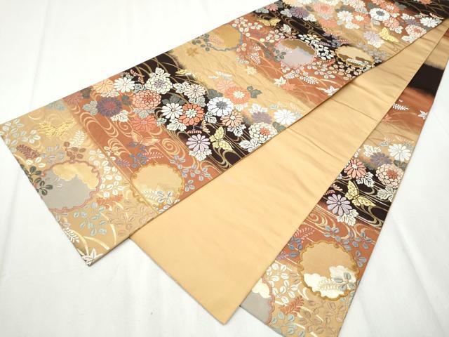 平和屋着物●六通柄袋帯　唐織　雪輪花蝶文　金糸　正絹　逸品　CABB0727hy