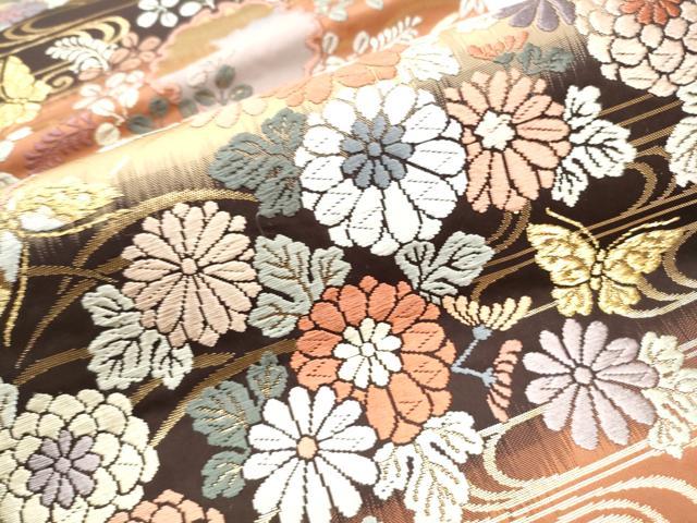 平和屋着物●六通柄袋帯　唐織　雪輪花蝶文　金糸　正絹　逸品　CABB0727hy