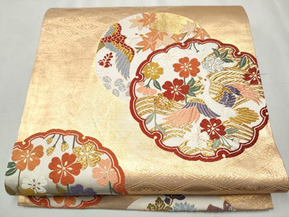 平和屋着物●六通柄袋帯　唐織　雪輪花鳥文　金銀糸　正絹　逸品　CABB0731hy