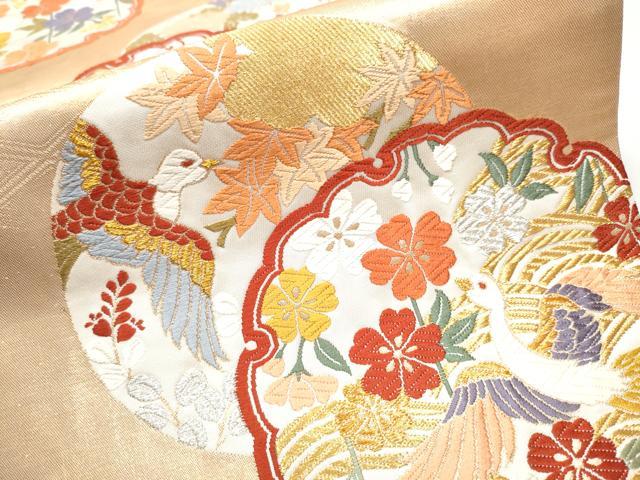 平和屋着物●六通柄袋帯　唐織　雪輪花鳥文　金銀糸　正絹　逸品　CABB0731hy