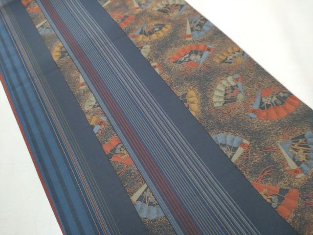 平和屋着物●全通柄袋帯　本場染大島紬地　桧扇花文　正絹　逸品　CABB0740hy 平和屋着物○全通柄袋帯 本場染大島紬地 桧扇花文 正絹