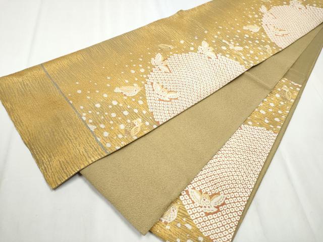 平和屋着物○六通柄袋帯 ミミズク 霞鹿の子文 金糸 正絹 逸品 CABB0743hy