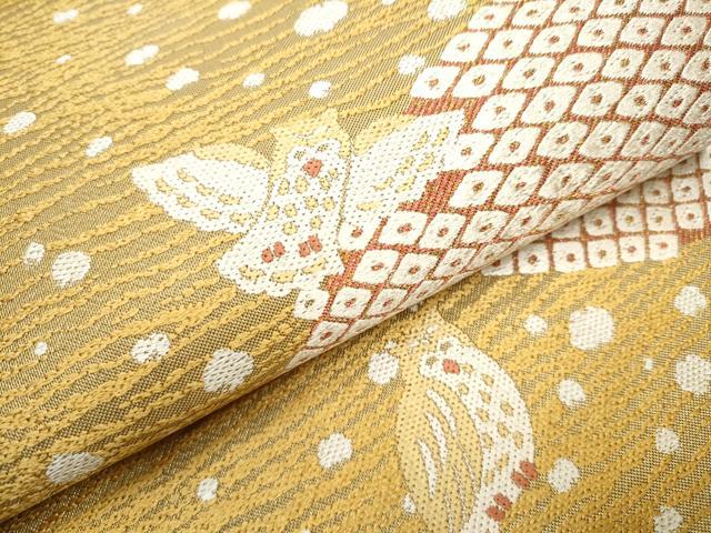 平和屋着物○六通柄袋帯 ミミズク 霞鹿の子文 金糸 正絹 逸品 CABB0743hy