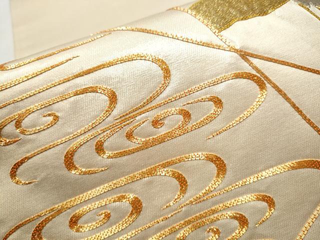平和屋着物●西陣　川島織物　太鼓柄袋帯　総刺繍　駒刺繍　流水飛鶴文　金銀糸　正絹　逸品　CABB0744hy
