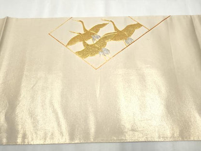 平和屋着物●西陣　川島織物　太鼓柄袋帯　総刺繍　駒刺繍　流水飛鶴文　金銀糸　正絹　逸品　CABB0744hy