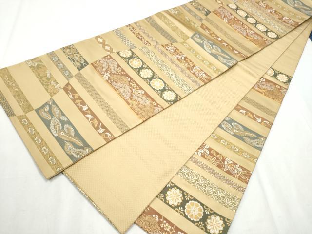 平和屋着物○六通柄袋帯 横段草花文 正絹 逸品 CABB0746hy