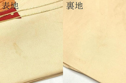 平和屋着物●アンティーク　大正ロマン　丸帯　総刺繍　駒刺繍　能面　横笛　金糸　正絹　逸品　CABB0747hy