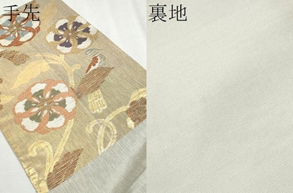 平和屋着物●西陣 万勝織物謹製 六通柄袋帯 古代花鳥裂 金糸 正絹 逸品 CABB0763hy