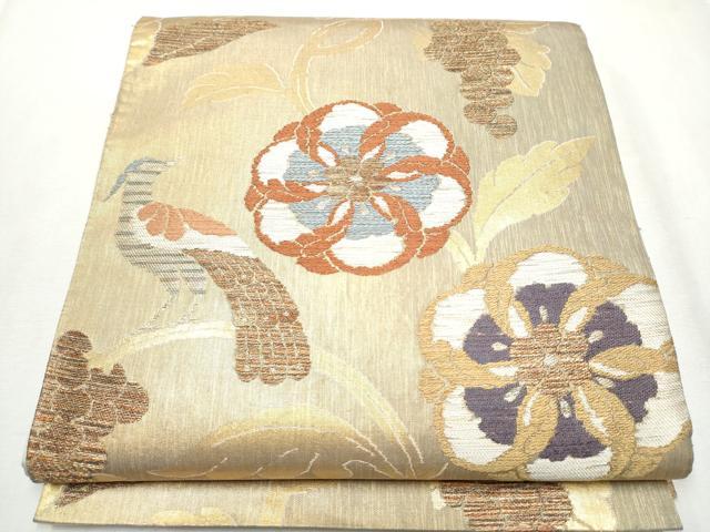 平和屋着物●西陣 万勝織物謹製 六通柄袋帯 古代花鳥裂 金糸 正絹 逸品 CABB0763hy