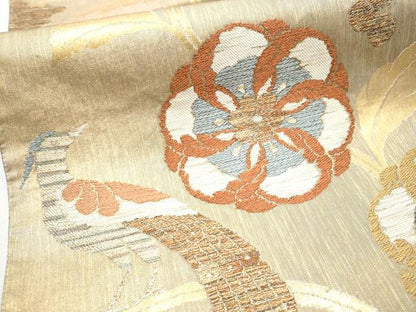 平和屋着物●西陣 万勝織物謹製 六通柄袋帯 古代花鳥裂 金糸 正絹 逸品 CABB0763hy