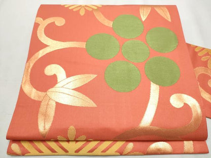 平和屋着物●桝屋高尾　九寸名古屋帯　花唐草文　金糸　正絹　逸品　CABB0766hy