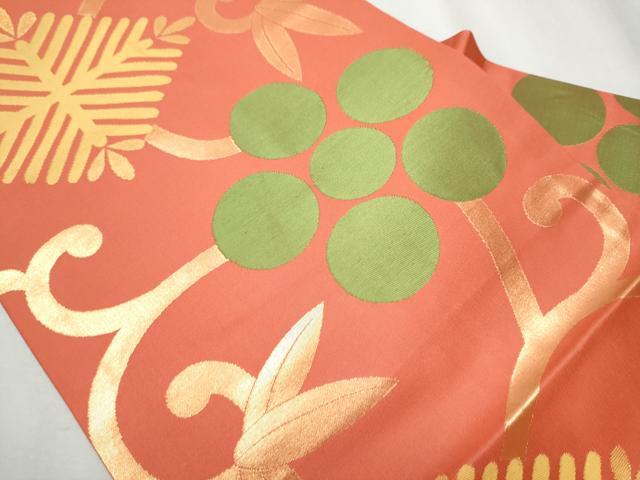 平和屋着物●桝屋高尾　九寸名古屋帯　花唐草文　金糸　正絹　逸品　CABB0766hy