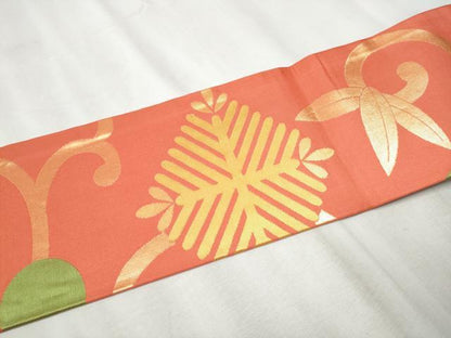 平和屋着物●桝屋高尾　九寸名古屋帯　花唐草文　金糸　正絹　逸品　CABB0766hy