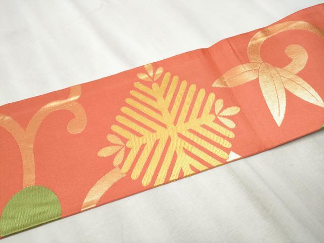 平和屋着物●桝屋高尾　九寸名古屋帯　花唐草文　金糸　正絹　逸品　CABB0766hy
