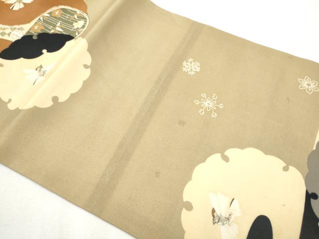 平和屋着物●アンティーク　大正ロマン　九寸名古屋帯　風景草花文　金糸　正絹　逸品　CABB0769hy