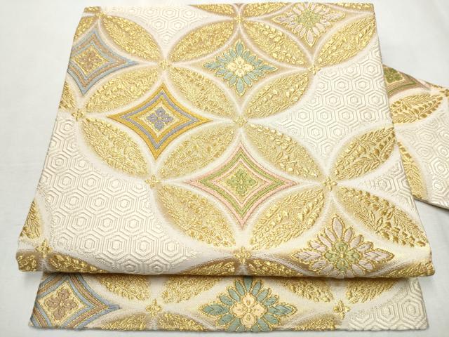 平和屋着物●九寸名古屋帯　唐織　七宝花文　金糸　正絹　逸品　CABB0775hy