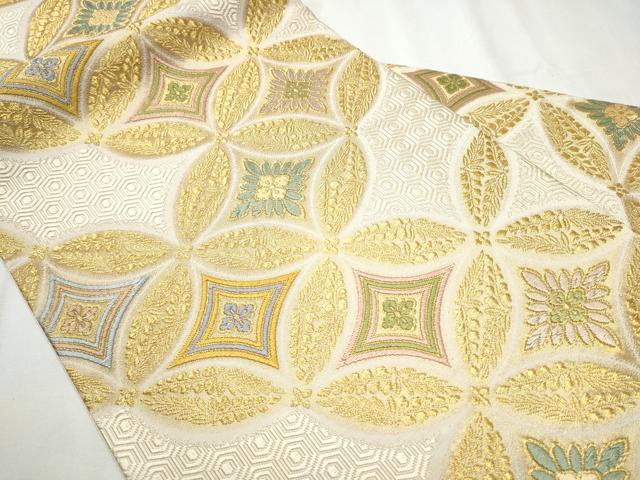 平和屋着物●九寸名古屋帯　唐織　七宝花文　金糸　正絹　逸品　CABB0775hy