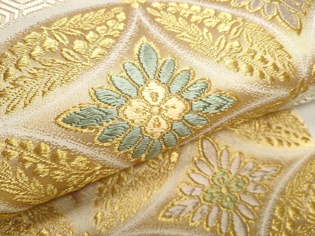 平和屋着物●九寸名古屋帯　唐織　七宝花文　金糸　正絹　逸品　CABB0775hy
