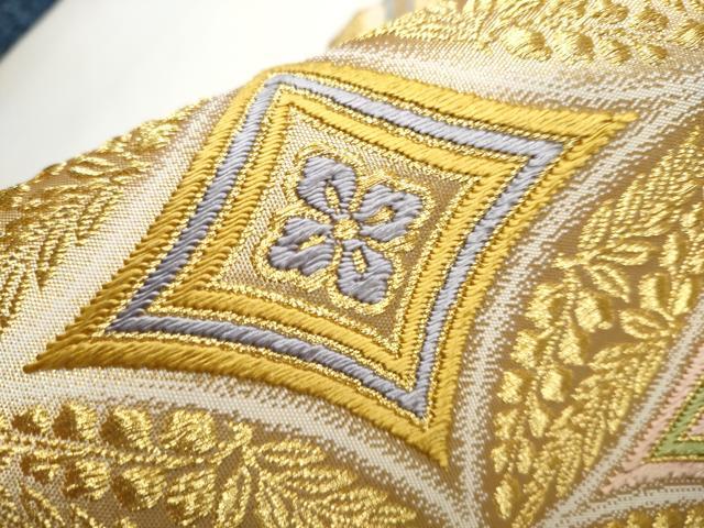 平和屋着物●九寸名古屋帯　唐織　七宝花文　金糸　正絹　逸品　CABB0775hy