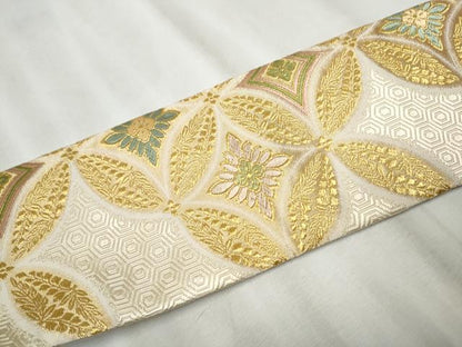 平和屋着物●九寸名古屋帯　唐織　七宝花文　金糸　正絹　逸品　CABB0775hy