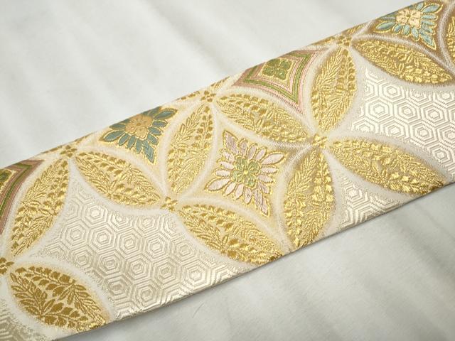 平和屋着物●九寸名古屋帯　唐織　七宝花文　金糸　正絹　逸品　CABB0775hy