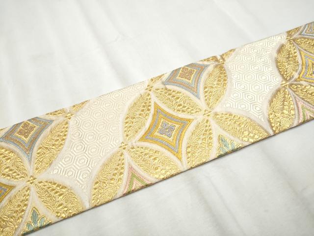 平和屋着物●九寸名古屋帯　唐織　七宝花文　金糸　正絹　逸品　CABB0775hy
