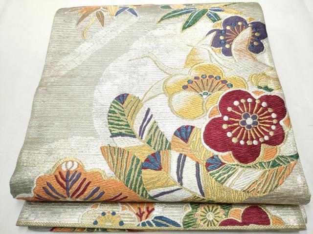 平和屋着物●六通柄袋帯　唐織　鶴亀松竹梅　金銀糸　正絹　逸品　CABB0787hy 平和屋着物○六通柄袋帯 唐織 鶴亀松竹梅 金銀糸 正絹 逸品