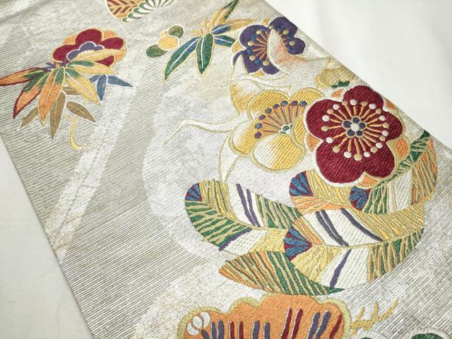 平和屋着物○六通柄袋帯 唐織 鶴亀松竹梅 金銀糸 正絹 逸品