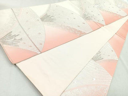 平和屋着物◎六通柄袋帯 唐織 孔雀文 銀糸 正絹 逸品 CABB0802nb