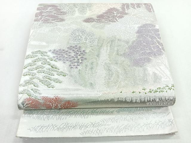 平和屋着物◎六通柄袋帯 風景樹林文 菖蒲庭園 プラチナ二重箔錦 正絹 逸品 CABB0805nb