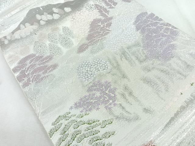 平和屋着物◎六通柄袋帯 風景樹林文 菖蒲庭園 プラチナ二重箔錦 正絹 逸品 CABB0805nb