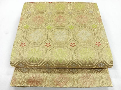 平和屋着物◎六通柄袋帯　舞菊文　金銀糸　正絹　逸品　CABB0808nb