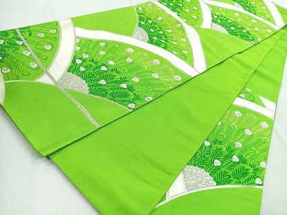 平和屋着物◎六通柄袋帯 孔雀羽花文 銀糸 正絹 逸品 CABB0810nb