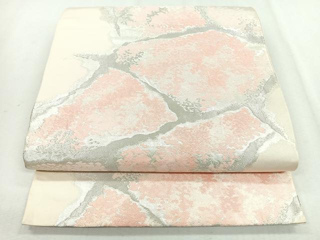 平和屋着物◎六通柄袋帯 抽象文 銀糸 正絹 逸品 CABB0814nb