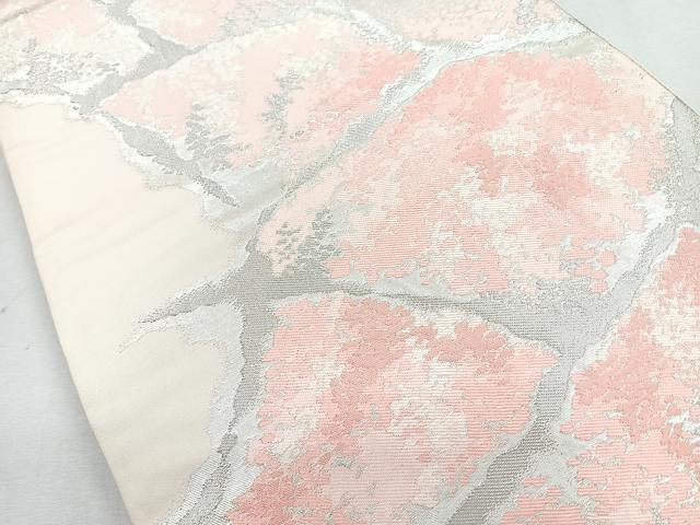 平和屋着物◎六通柄袋帯 抽象文 銀糸 正絹 逸品 CABB0814nb