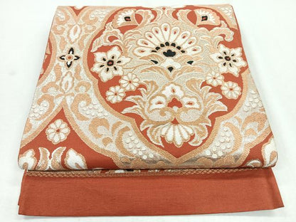 平和屋着物◎六通柄袋帯 更紗飾花文 金糸 正絹 逸品 CABB0816nb