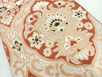 平和屋着物◎六通柄袋帯 更紗飾花文 金糸 正絹 逸品 CABB0816nb