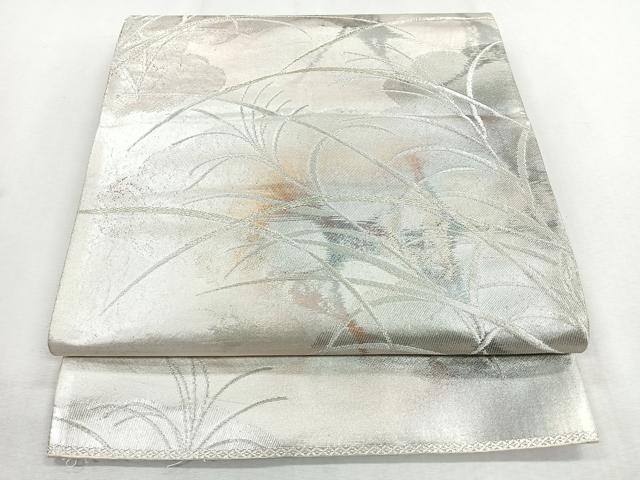 平和屋着物◎六通柄袋帯 芝草文 金銀糸 引箔 正絹 逸品 CABB0820nb