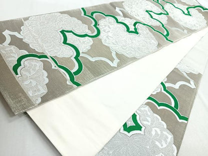 平和屋着物◎六通柄袋帯 雲取正倉院花文 銀糸 正絹 逸品 CABB0822nb