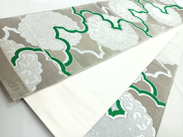 平和屋着物◎六通柄袋帯 雲取正倉院花文 銀糸 正絹 逸品 CABB0822nb