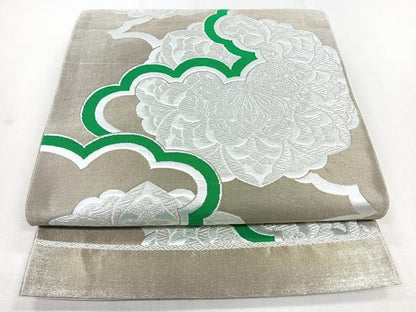 平和屋着物◎六通柄袋帯 雲取正倉院花文 銀糸 正絹 逸品 CABB0822nb
