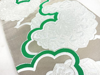 平和屋着物◎六通柄袋帯 雲取正倉院花文 銀糸 正絹 逸品 CABB0822nb