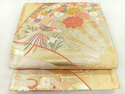 平和屋着物◎本佐賀錦 六通柄袋帯 唐織 片輪車鳳凰花文 金銀糸 正絹 逸品 CABB0825nb