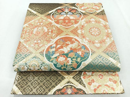 平和屋着物◎佐賀錦　六通柄袋帯　天井鳳凰花文　金糸　正絹　逸品　CABB0834nb