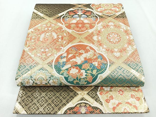 平和屋着物◎佐賀錦　六通柄袋帯　天井鳳凰花文　金糸　正絹　逸品　CABB0834nb