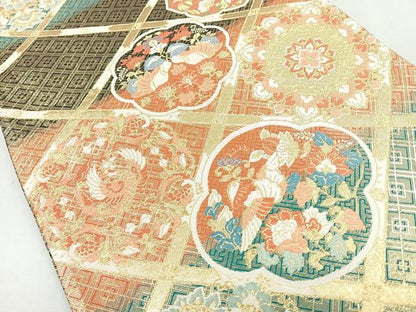 平和屋着物◎佐賀錦　六通柄袋帯　天井鳳凰花文　金糸　正絹　逸品　CABB0834nb