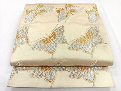 平和屋着物◎六通柄袋帯　舞蝶文　金銀糸　正絹　逸品　CABB0835nb