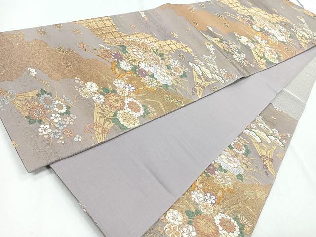平和屋着物◎六通柄袋帯　唐織　道長花車文　金糸　正絹　逸品　CABB0839nb