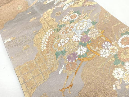 平和屋着物◎六通柄袋帯　唐織　道長花車文　金糸　正絹　逸品　CABB0839nb